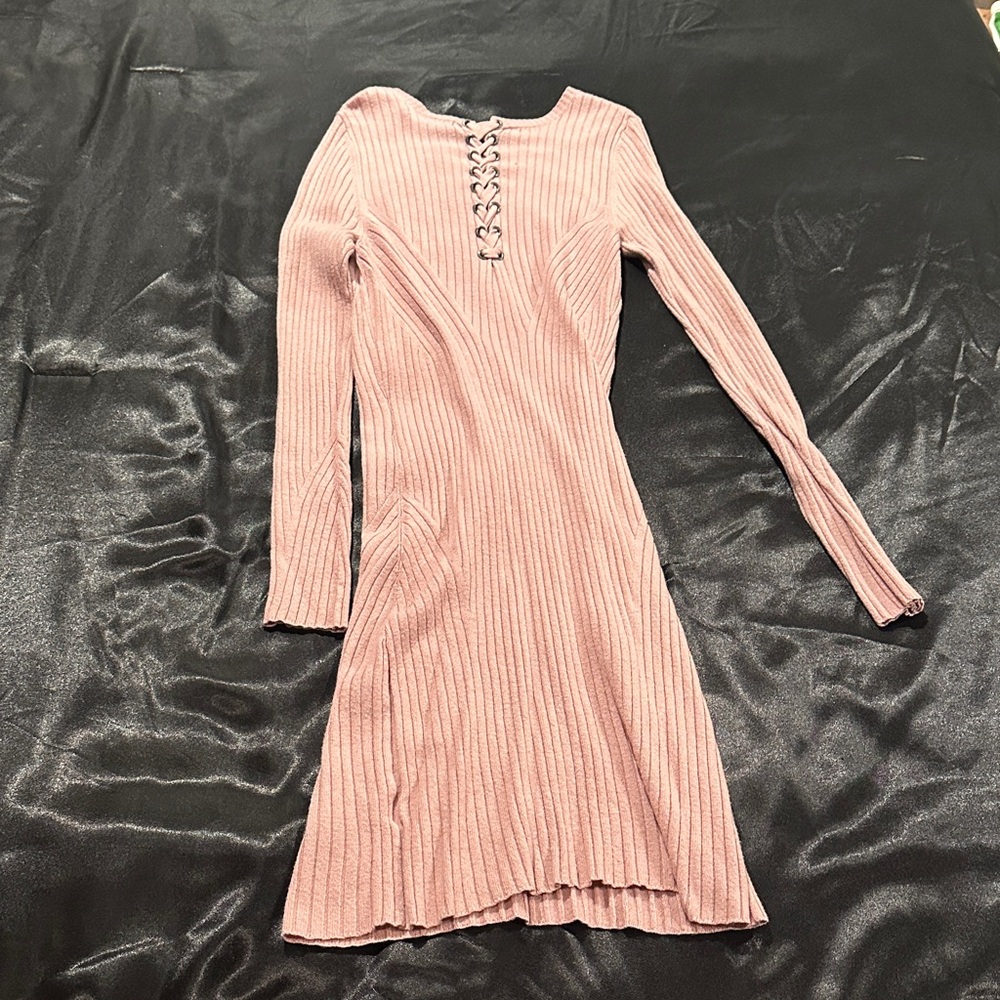 Pink Ribbed Knit Dress